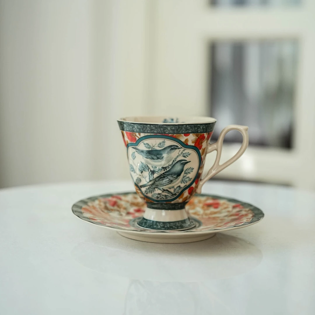 【奇居巍】西洋中古瓷器 雀鸟咖啡杯碟#H2147