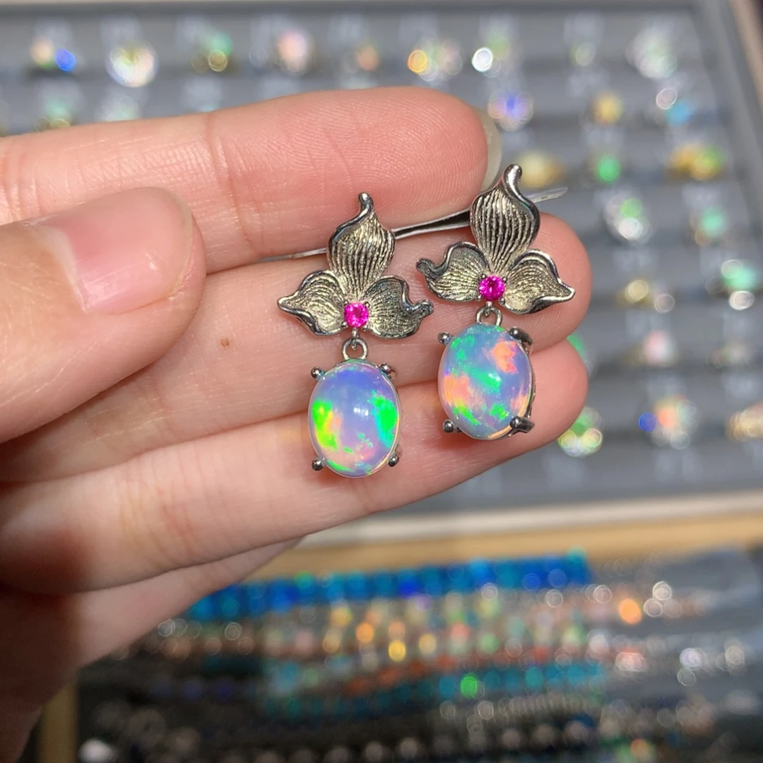 银S925镶嵌欧泊欧泊耳饰y