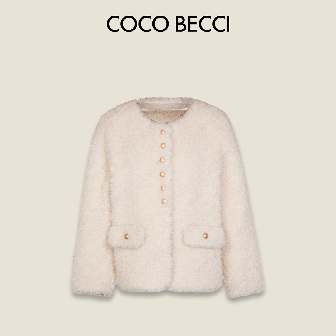 COCO BECCI【白巧恋人】100绵羊毛落肩长袖圆领香风外套CFLJD200282