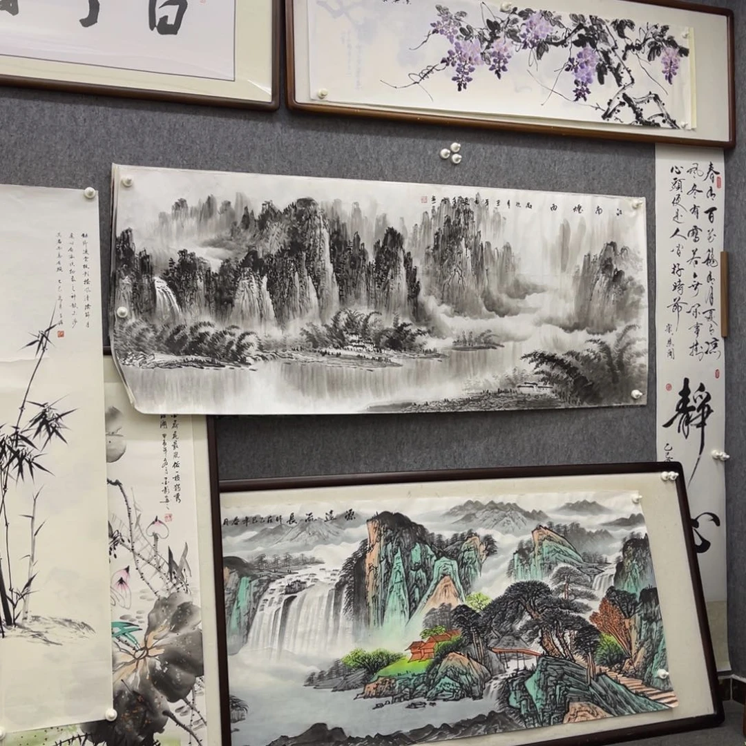 国画六尺水墨江南烟雨山水画芯