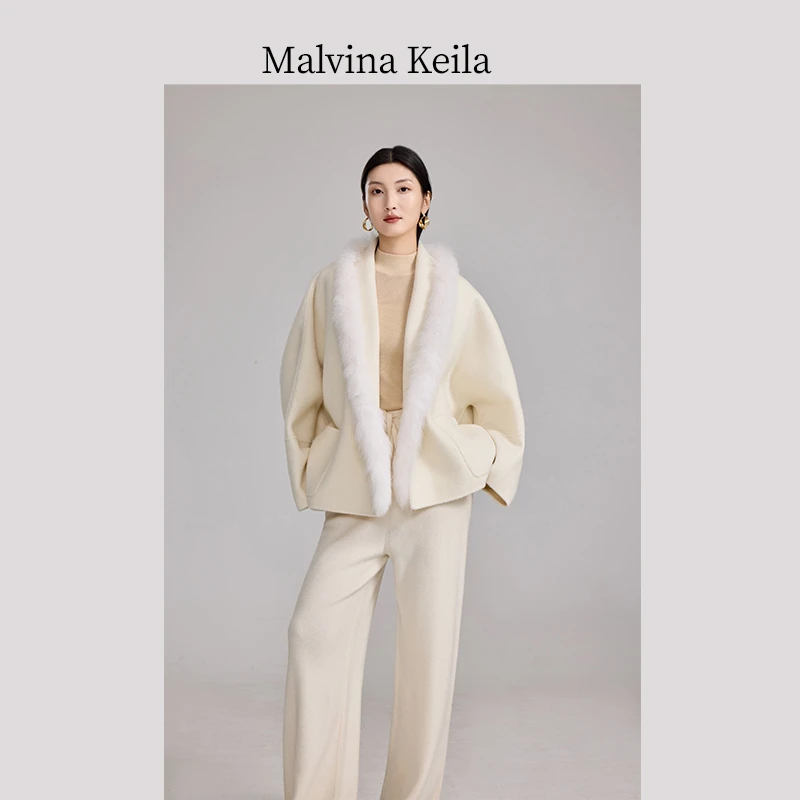 老钱风大翻领狐狸毛呢大衣女中长款羊毛气质外套上衣