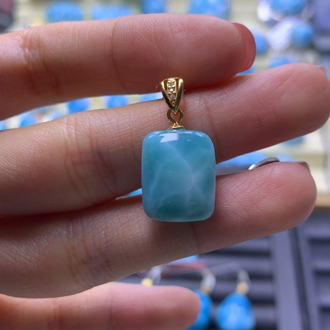 针钠钙石（海纹石）银S925镶嵌吊坠(不含链)无事牌吊坠色差略异