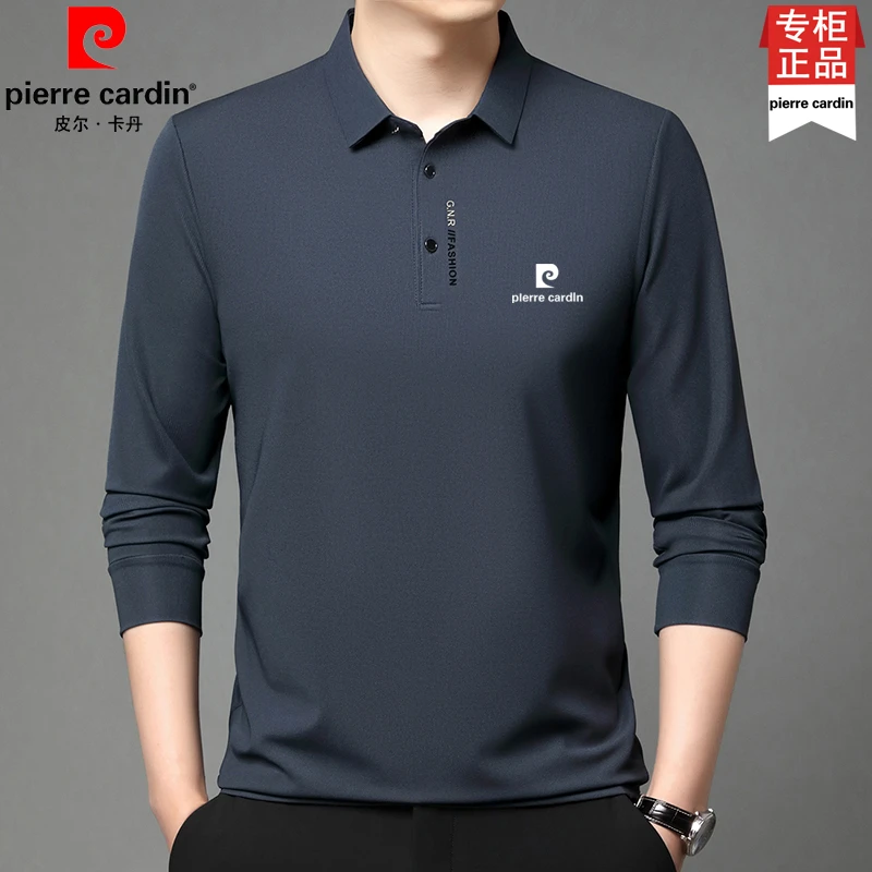 皮尔卡丹男士春秋高档桑蚕丝POLO衫上衣中年时尚休闲百搭长袖T恤