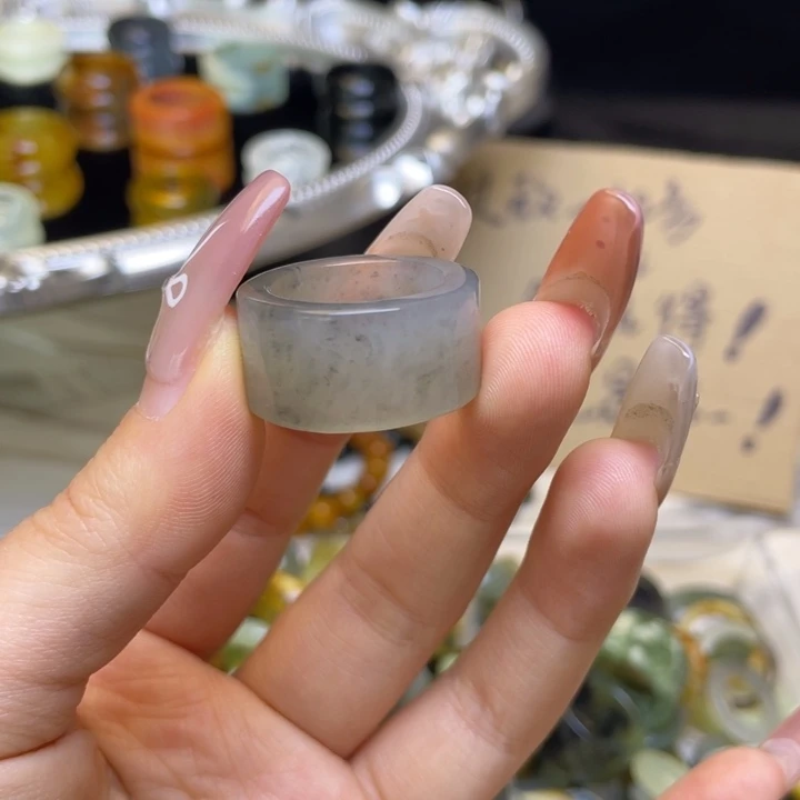 蛇纹石玉合金戒指7-18.7