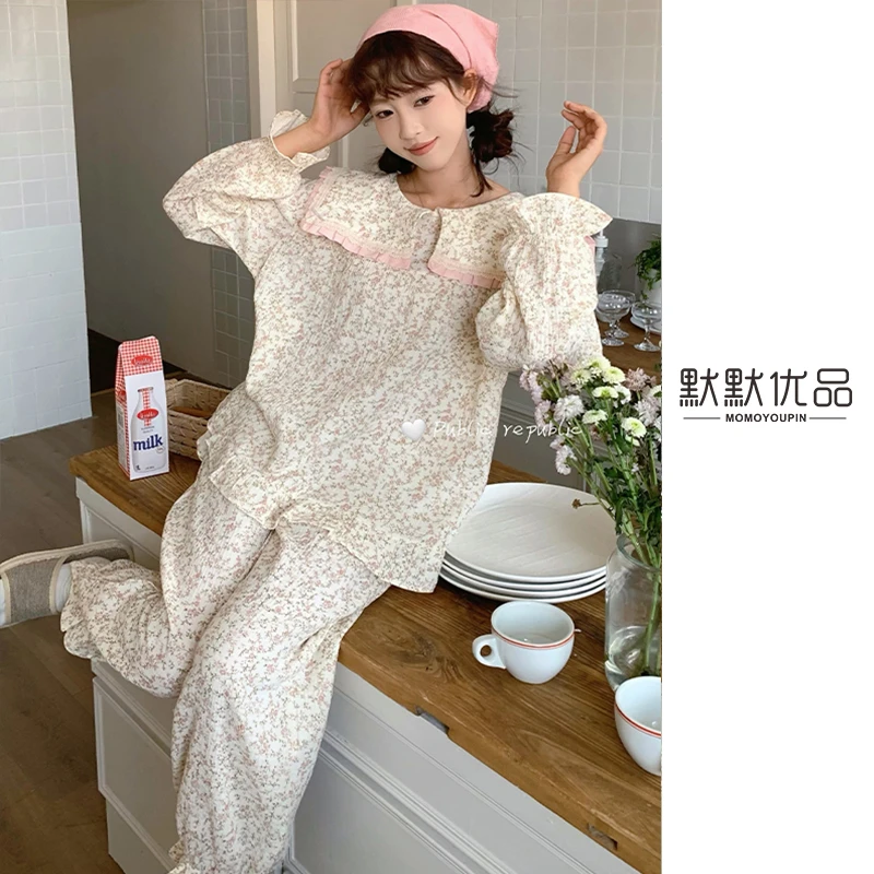 棉纱/韩国Public republic /睡衣女/甜美仙气/大翻领家居套装