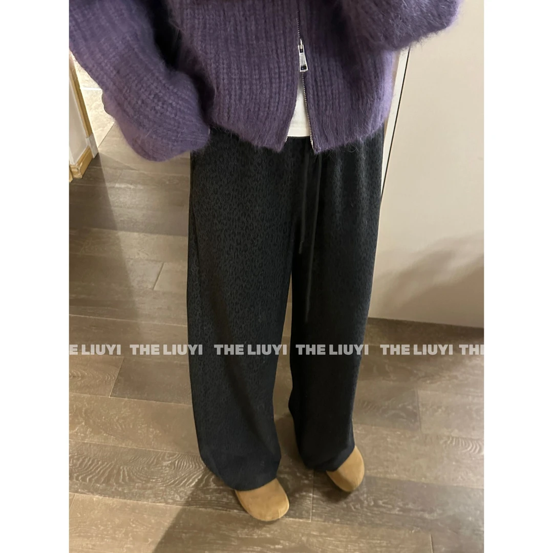 【LIUYI】羊毛醋酸加绒加厚高腰提花豹纹裤51010A2