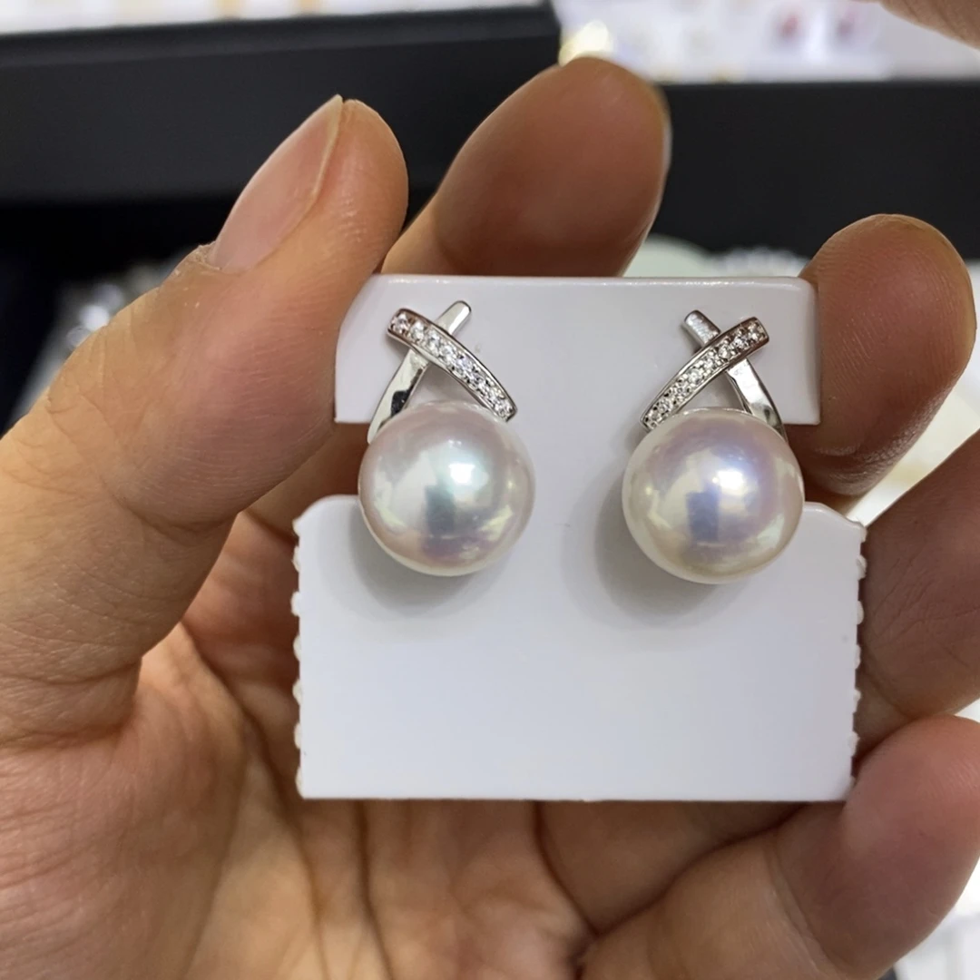 银S925镶嵌耳饰淡水珍珠