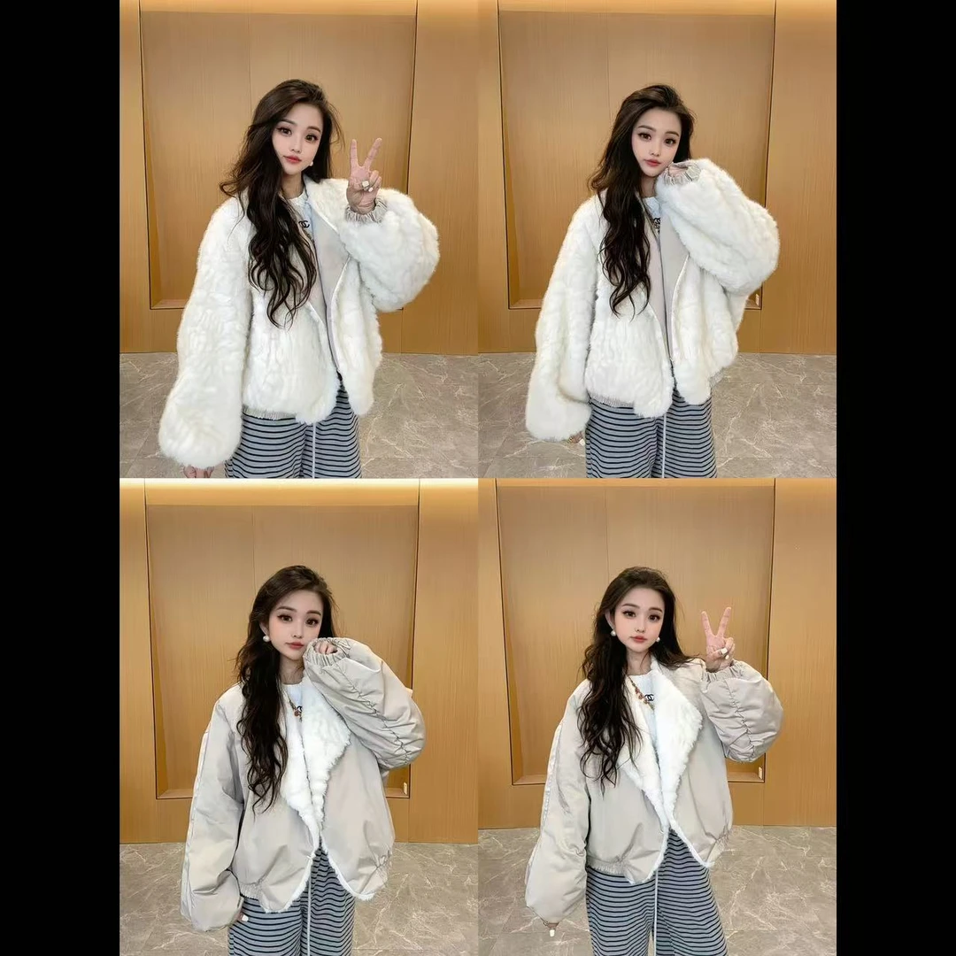 2025秋冬新款（三色云朵）重磅双面穿人造小湖羊欧貂绒毛毛外套