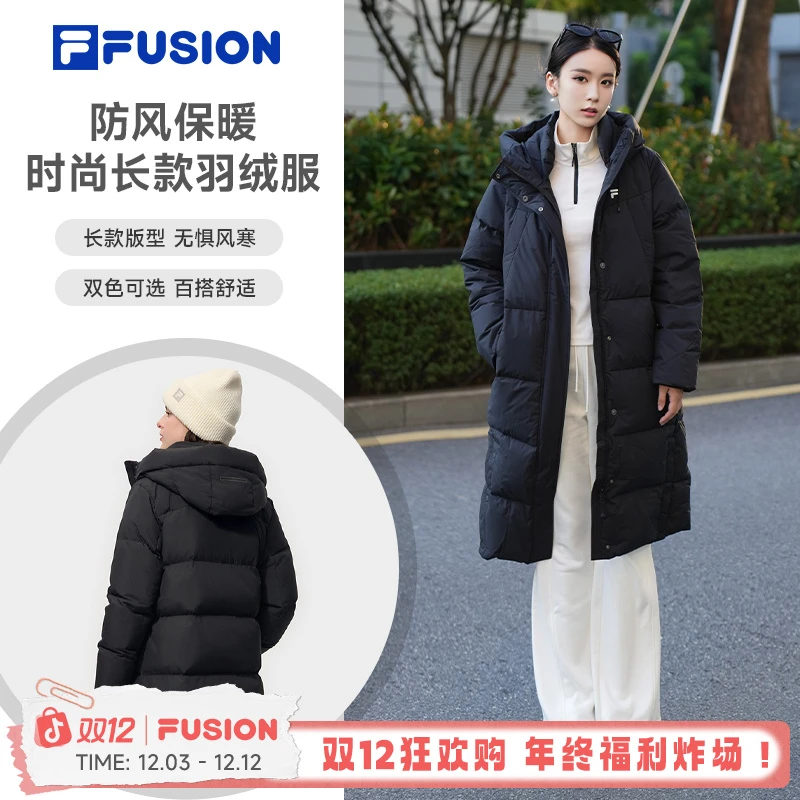 FILA斐乐潮牌女装冬季新款【保暖抗寒】运动长款羽绒服防泼水外套