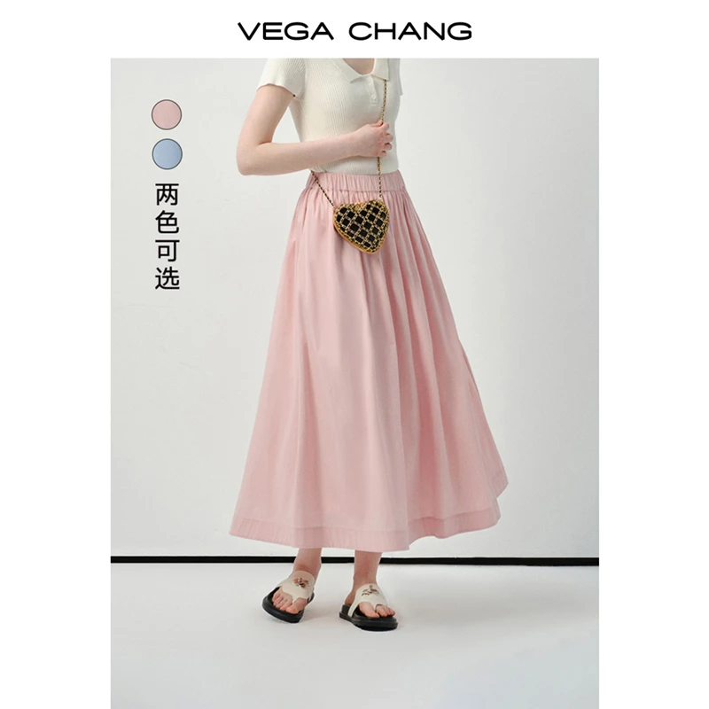VEGA CHANG半身裙女2025新款夏褶皱设计 松紧腰大摆A字伞裙0297LW