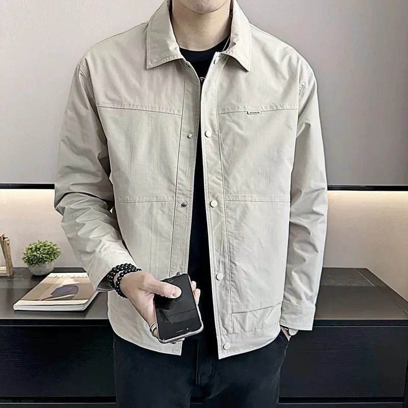 春秋季翻领新款韩版潮流帅气夹克休闲短款简约上衣百搭外套男士