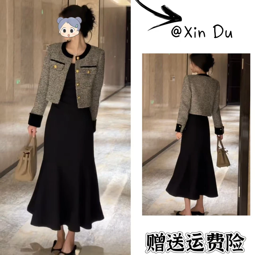2025秋季新款时尚显瘦气质女士网红洋气两件套百搭款D22055
