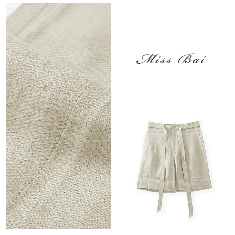 YIWEN-【日暮时分】质感高级款意大利亚麻休闲短裤KZ4008