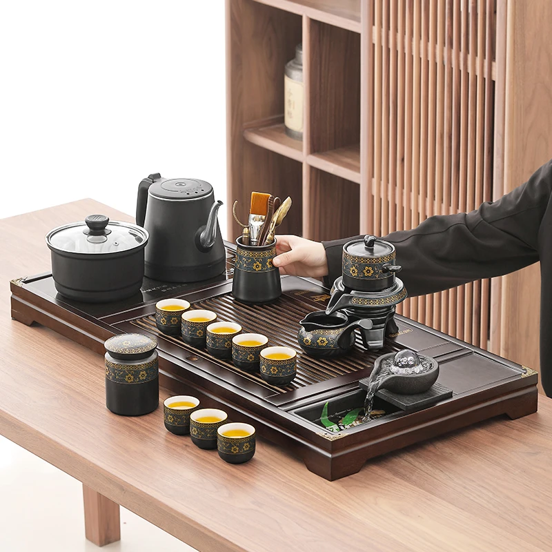 煌山2025新款全自动懒人茶具茶盘烧水壶一体茶台套装家用办公喝茶