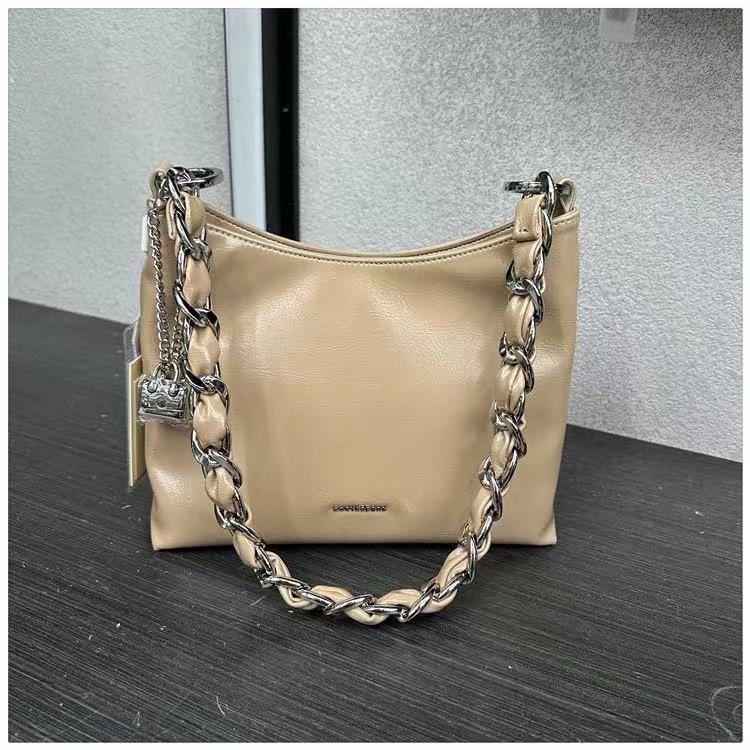 链子小众单肩腋下包时尚潮流拉链车缝线链条纯色跨境风潮磁扣8713