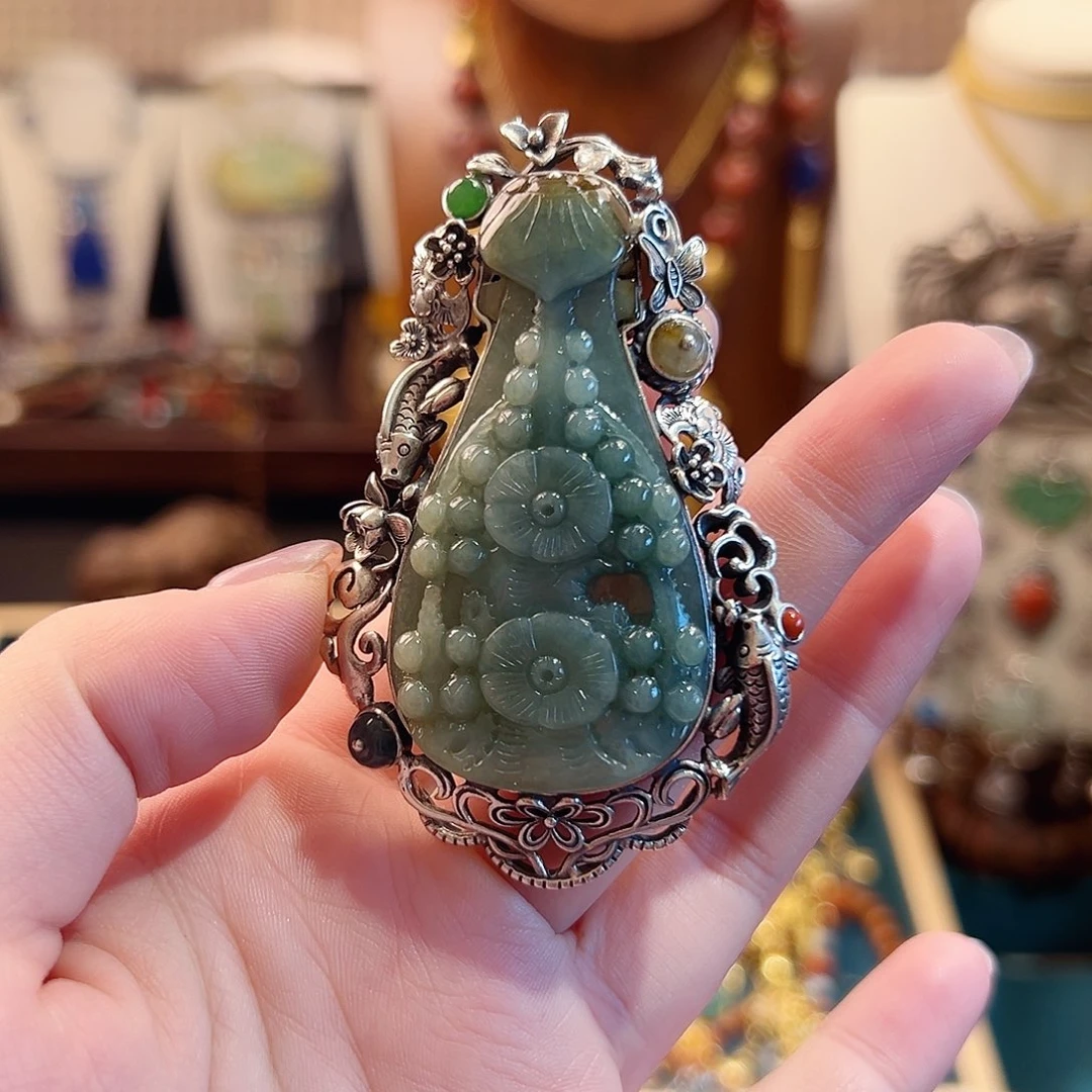 翡翠银S925镶嵌戒指/指环戒指