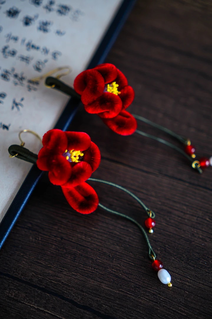 【绯蕊】绒花手工耳坠