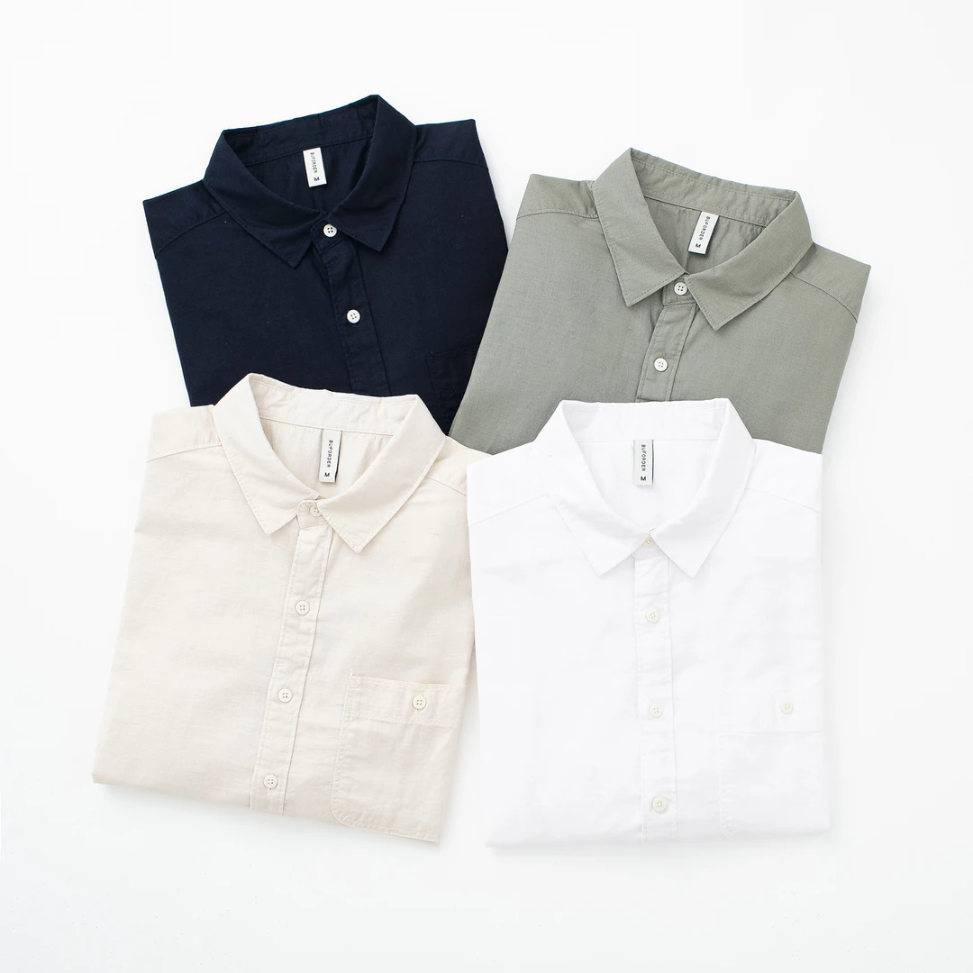 M-36 男士春夏棉麻纯色正肩修身长袖衬衣