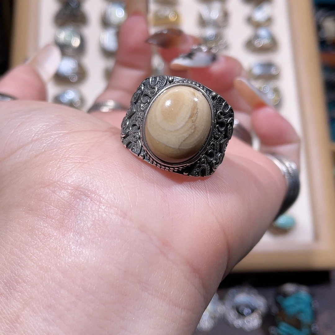 琥珀银S925镶嵌戒指戒指