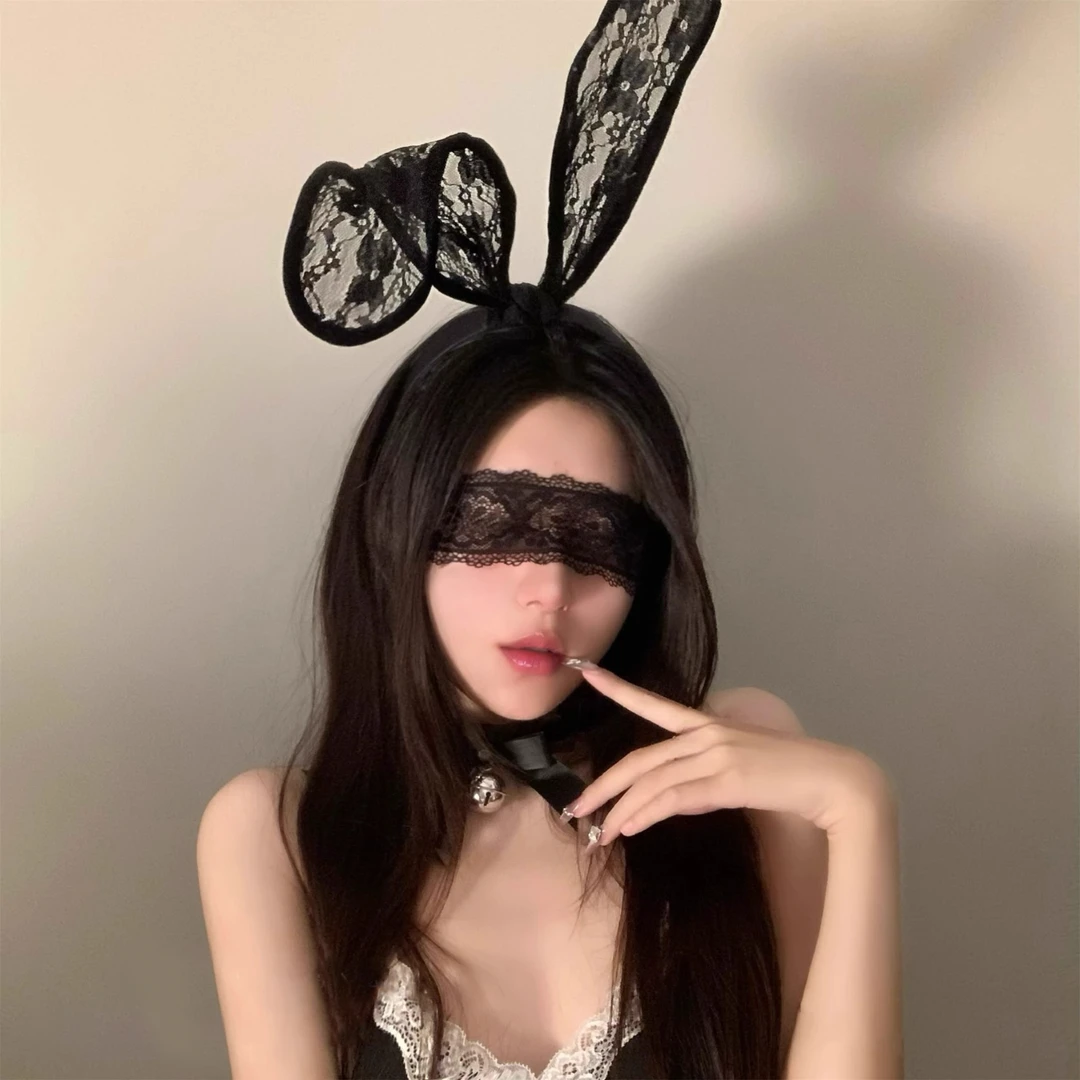 黑色蕾丝~兔耳朵发箍女性感头箍万圣节cosplay超萌暗黑兔女郎发箍