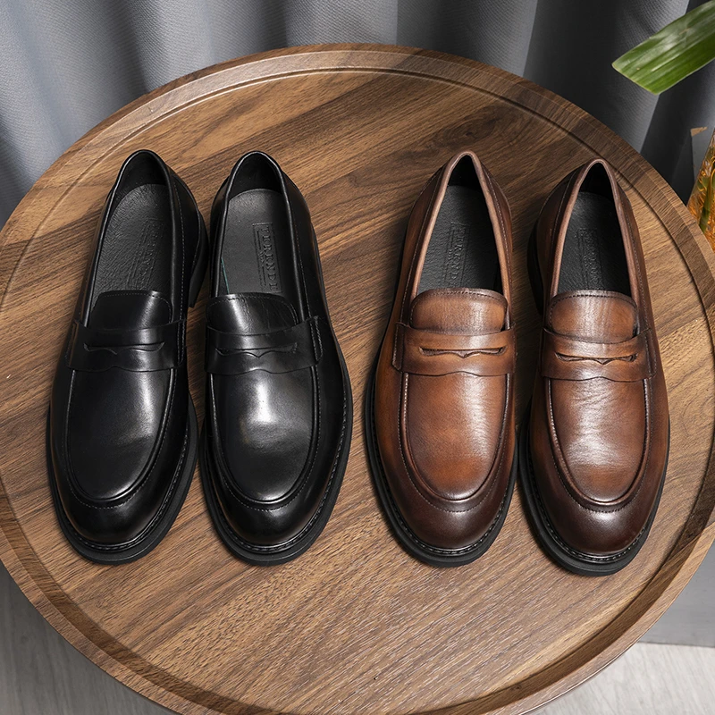 豪门潮鞋手工擦色一脚蹬休闲英伦薄款乐福鞋豆豆鞋单鞋潮流皮鞋男