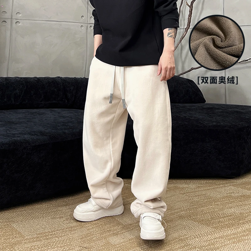 到位男装秋冬加厚加绒极简纯色抗静电环保毛料直筒休闲长裤W895