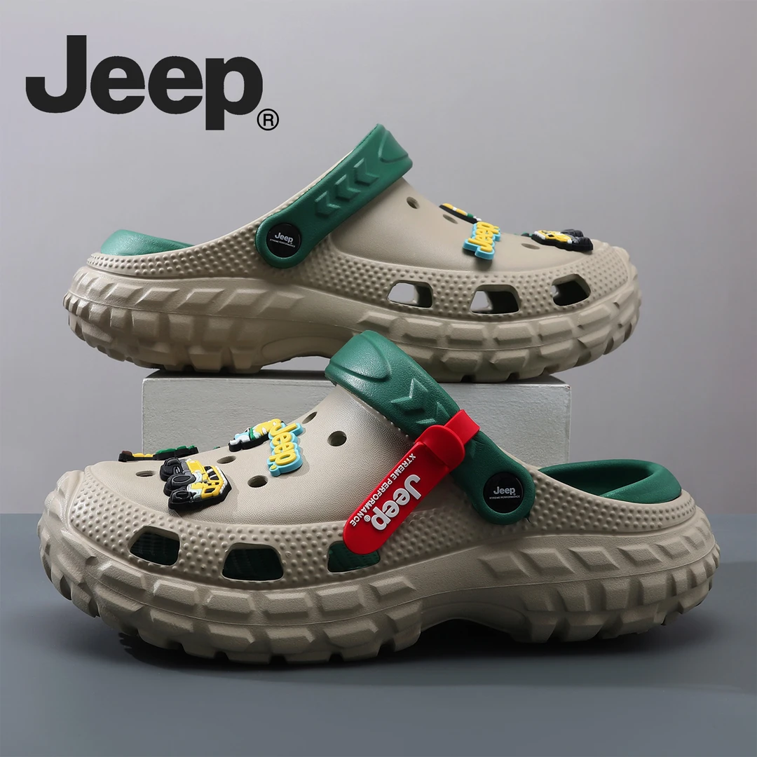 JEEP/吉普溯溪鞋男款夏季外穿沙滩包头拖轮胎厚底开车凉鞋洞洞鞋