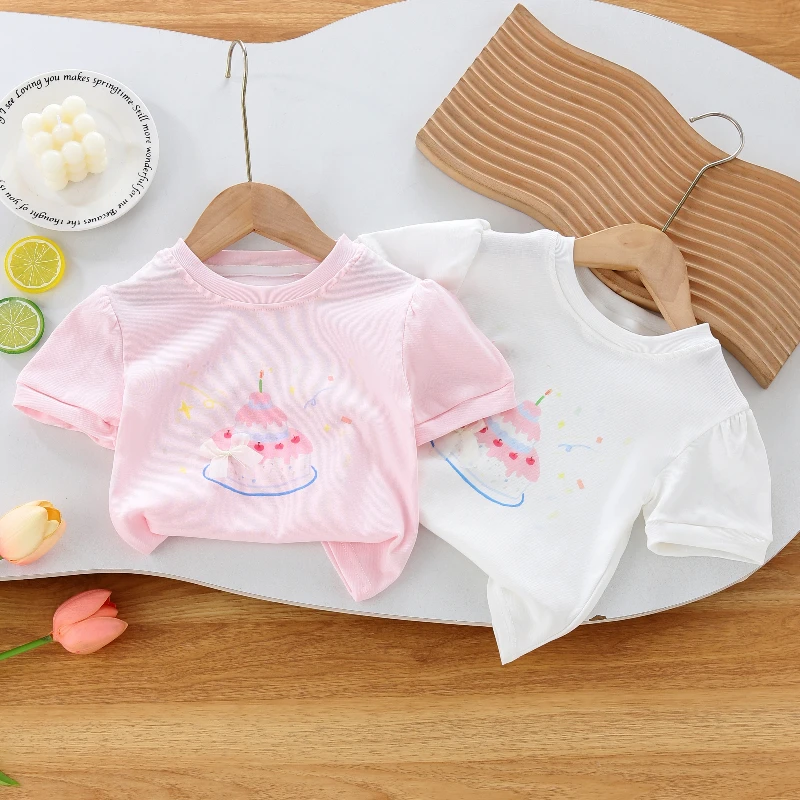 新款夏季小童T恤女童7A蝴蝶结可爱公主风休闲时尚纯棉短袖