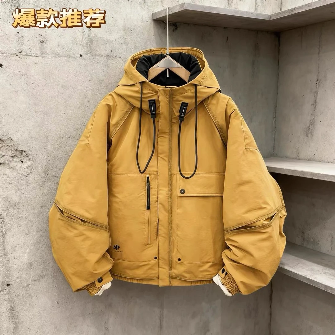 高端轻奢品牌美式鸭绒工装羽绒服男短款冬季新款保暖加绒加厚外套