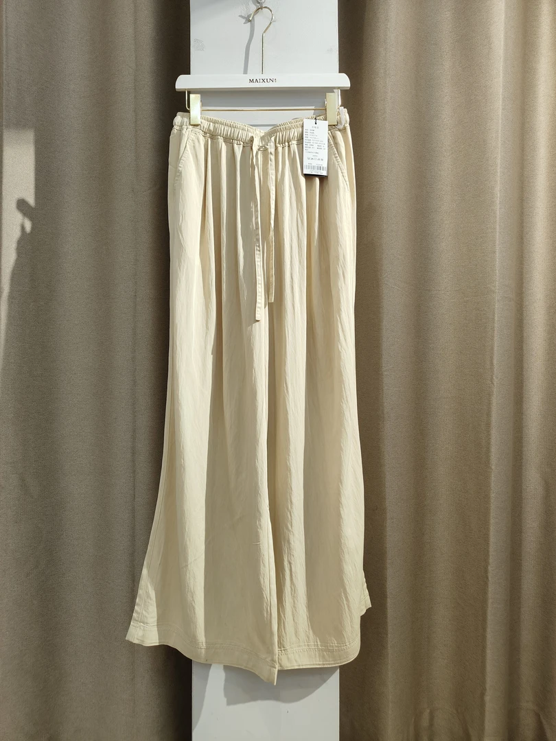 麦寻专柜薄款夏季山本裤气质奶油色女士休闲裤高腰百搭简约阔腿