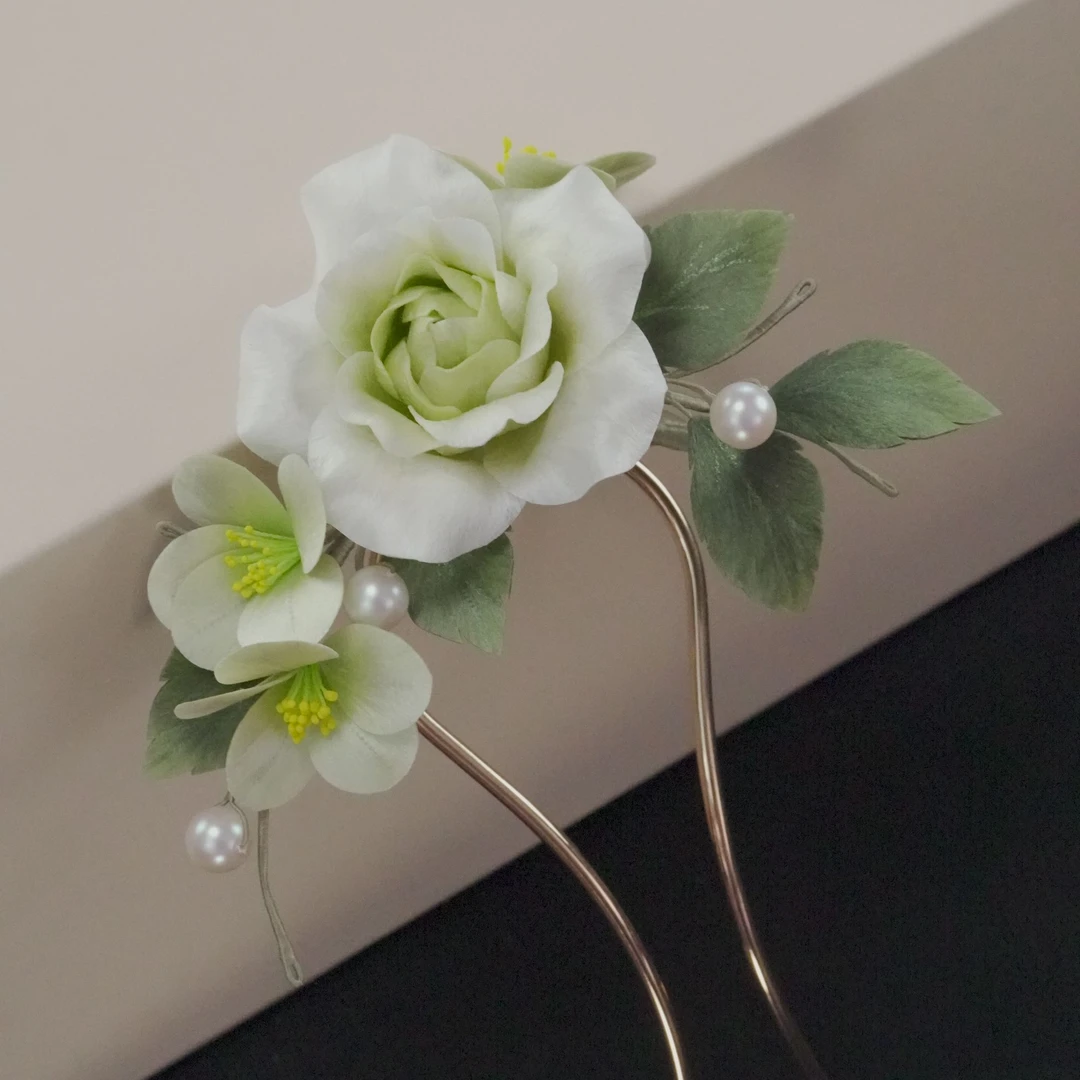 清新牡丹小U 发簪非遗绒花南京绒花纯手工新中式发饰头饰