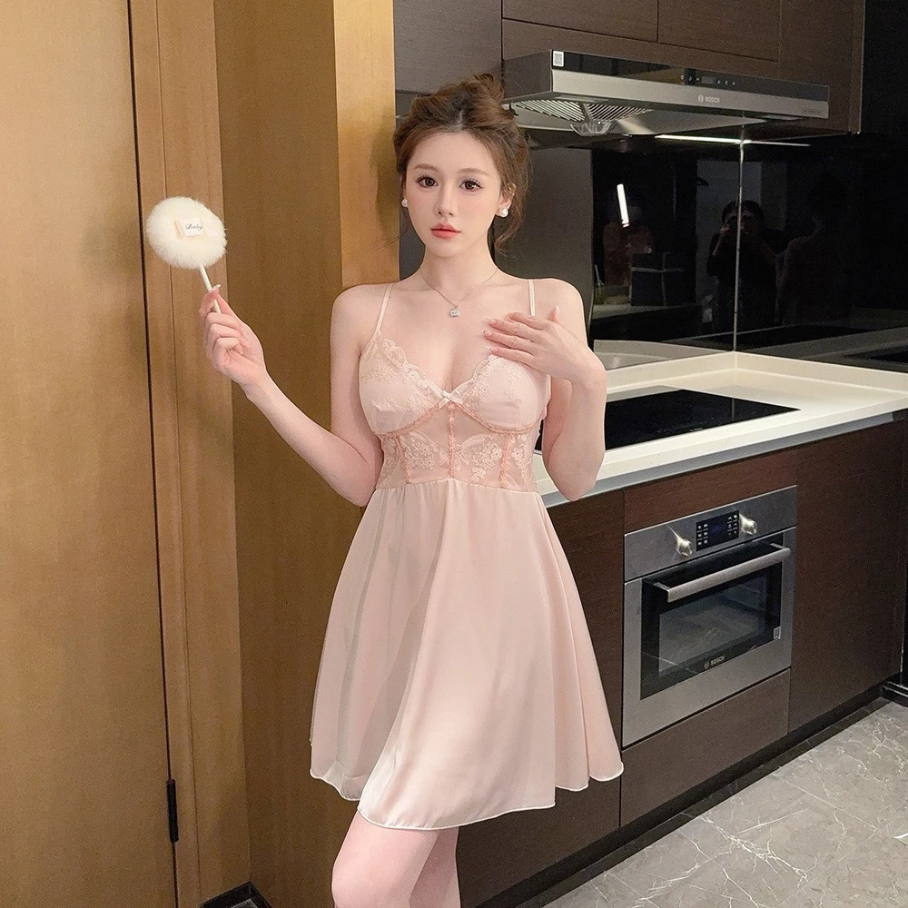 【桃之夭夭】夏季新款带胸垫蕾丝镂空性感修身美背显瘦刺绣高级睡裙