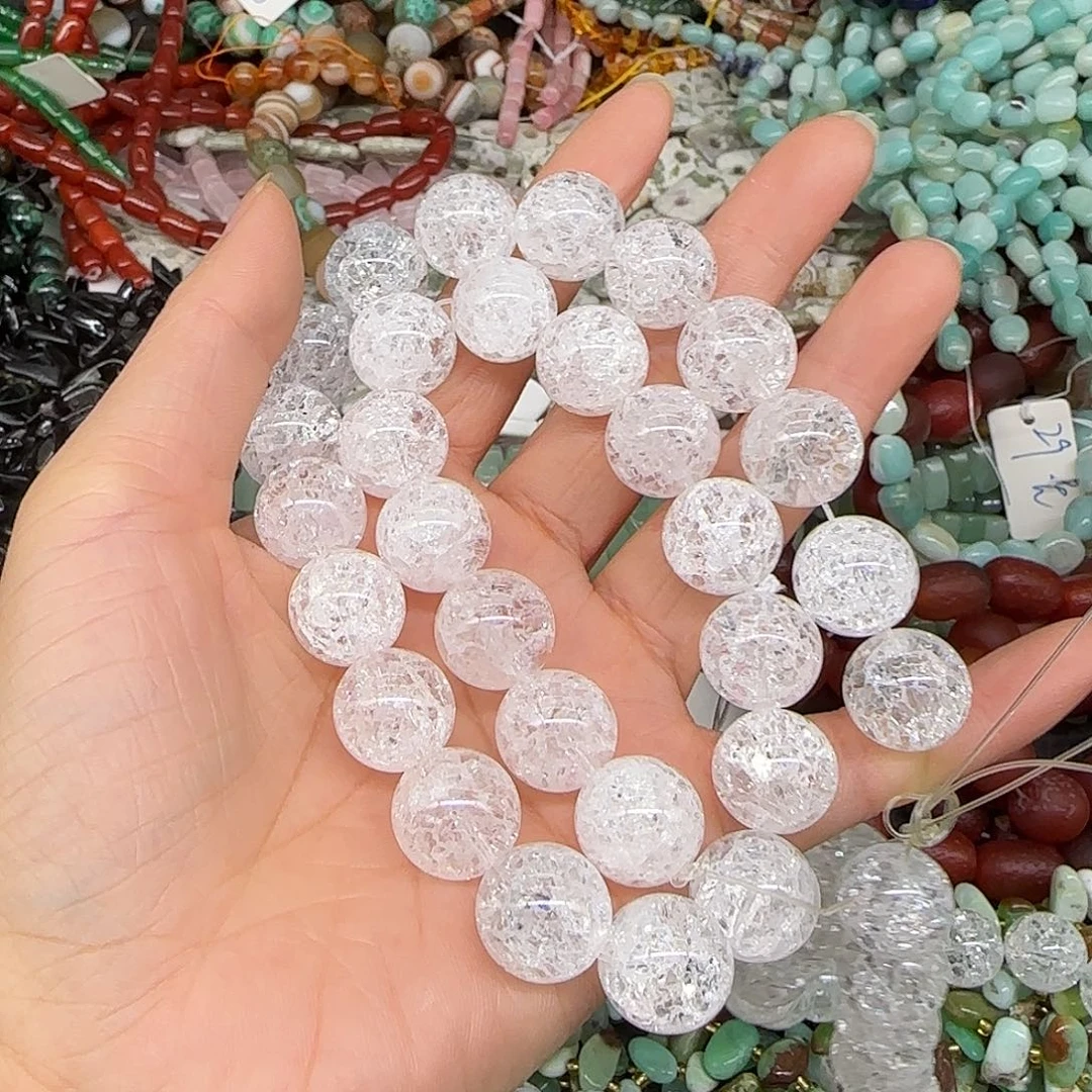 玛瑙/玉髓合金珠宝半成品白水晶阿塞14mm一条