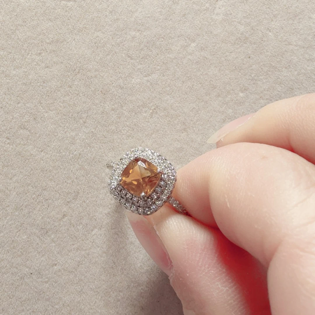 黄晶戒指银S925镶嵌国首质检