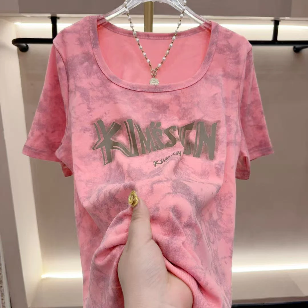 2025年新款夏季胖MM扎染印花显瘦大码休闲百搭短袖T恤上衣小衫