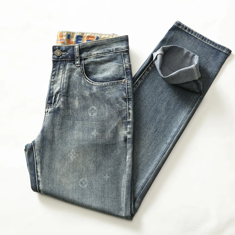 超柔薄款【潮牌】奢华高货复古牛仔裤男 直筒青年弹力长裤子412