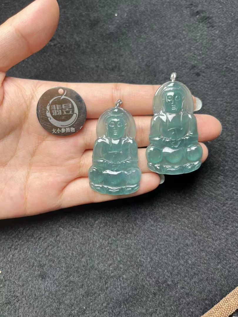 翡昱-N4-10267-天然A货翡翠观音吊坠18k金扣-多样性发其一D