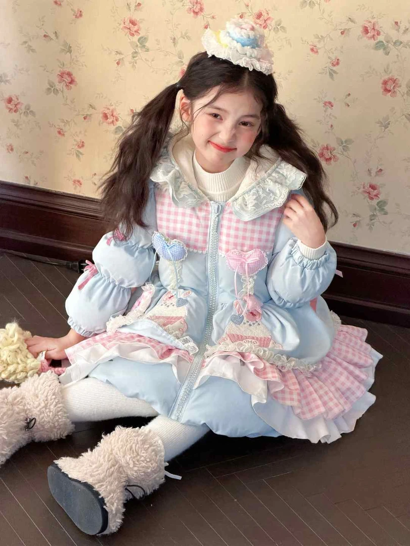 新款【纸杯蛋糕】女童洛丽塔卡通少女保暖加厚儿童羽绒服长款