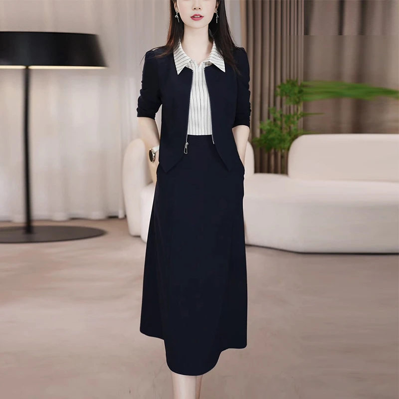 时尚连衣裙2025优雅气质高端奢华减龄显瘦假两件中长款裙子