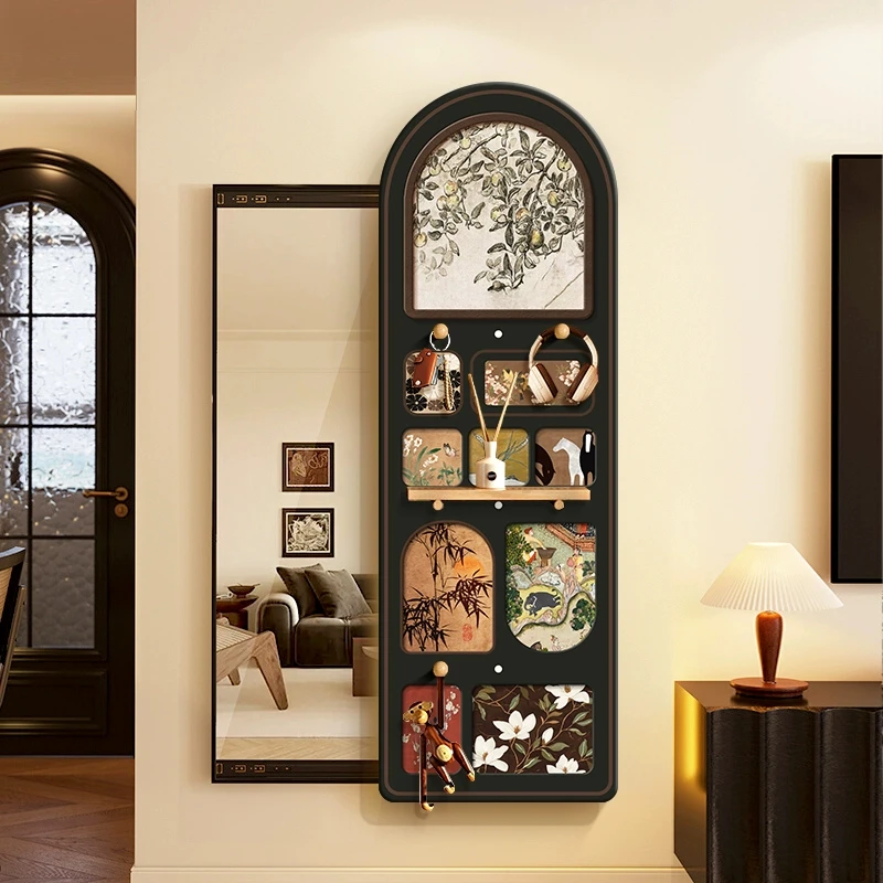 卧室隐藏式全身镜家用玄关可推拉穿衣镜洞洞板挂衣帽架一体镜子