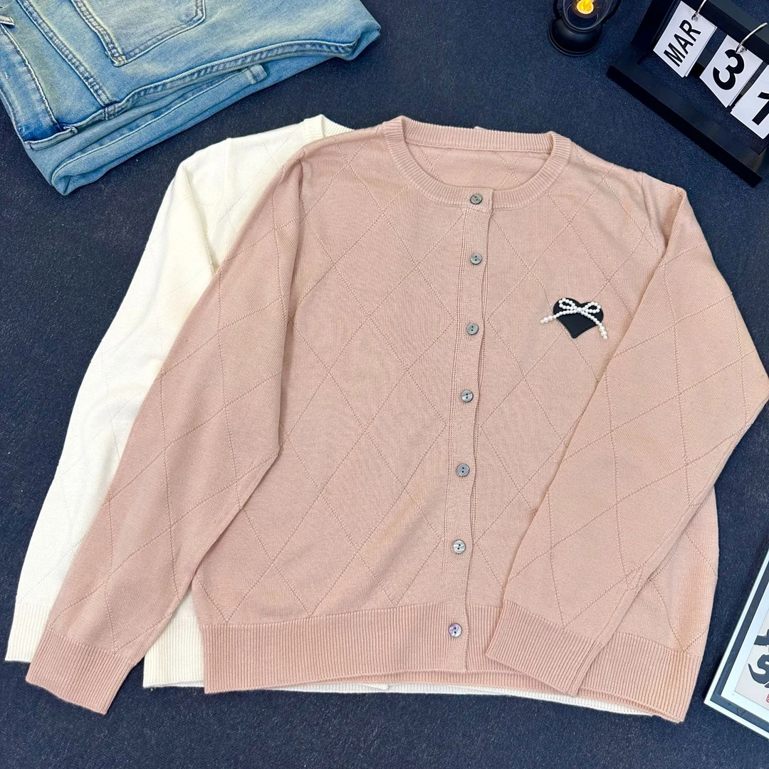 珍珠爱心毛针织气质长袖时尚百搭纯色开衫外搭