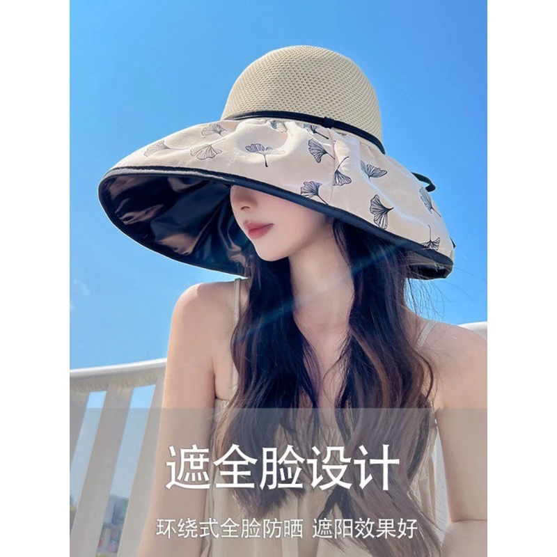 新款韩版户外黑胶遮阳防晒百搭太阳帽子女款夏季蝴蝶结渔夫帽