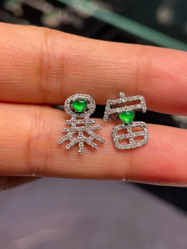 翡翠绿暴富设计感耳钉