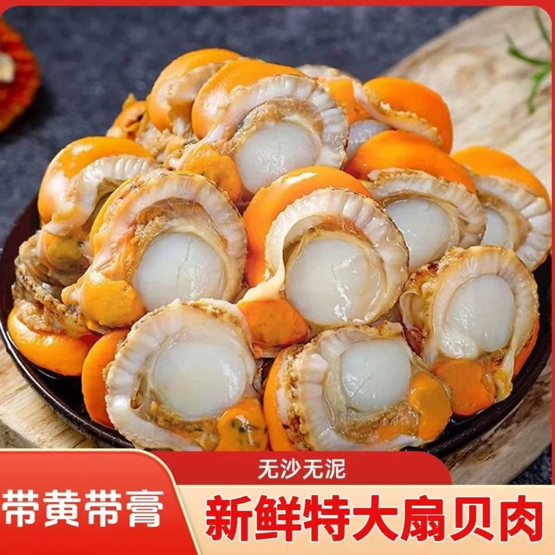 甑礼特大新鲜扇贝肉无泥无沙带膏带黄顺丰包邮