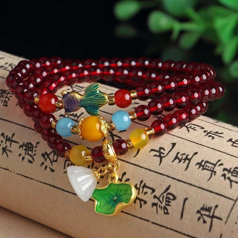 精品手串时尚百搭男女石榴石多圈手链（无礼盒）6806