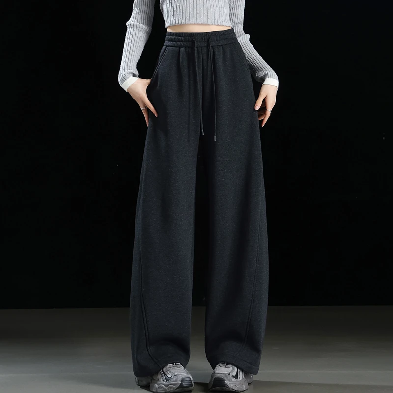 垂感加厚秋冬弯刀阔腿裤2025新款加绒运动卫裤女宽松显瘦直筒裤子