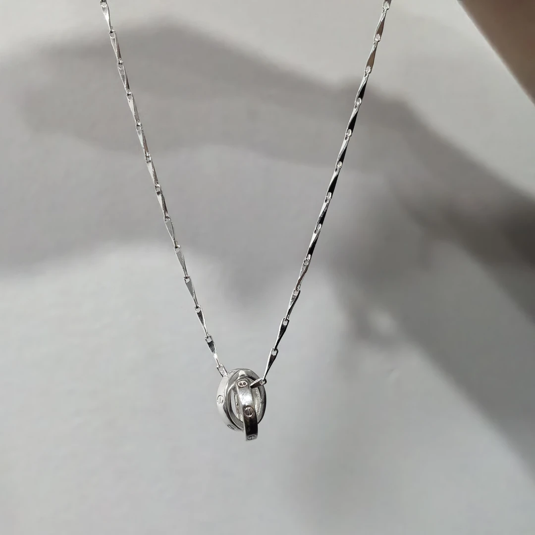 吊坠足银 足银990 环环相扣吊坠 经典卡家双环圈圈百搭简约