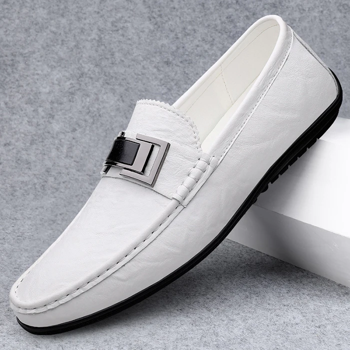 男鞋爆款2025新款豆豆鞋男款鞋子夏季透气小皮鞋男士白色休闲鞋子