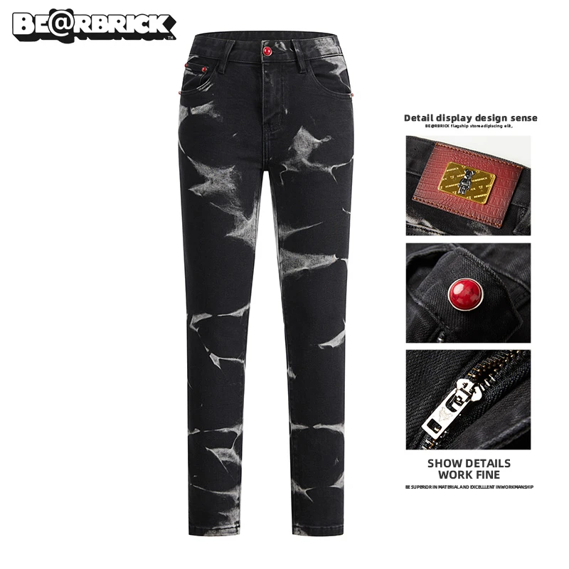 Be@rbrick积木熊【明星同款】水墨画秋季新款男士修身欧版牛仔裤潮