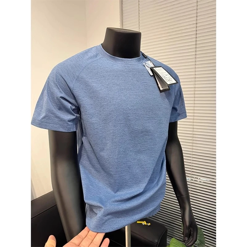 淡绿色透气冰皮短袖男夏季美式小领口插肩袖T恤运动健身内搭半袖